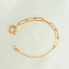 Half Paper Clip Half Tennis Bracelet - Gold Plated Dainty Minimalist Bracelet for Everyday Stack