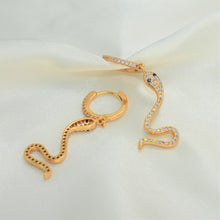 Snake Hoop Gold Earring - Embellished Gold Plated Dangle Drop Huggies