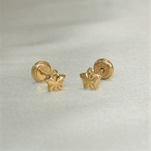 14K Solid Yellow Gold Star Earrings ,Dainty Screw Back CZ Studs, Gift For Her