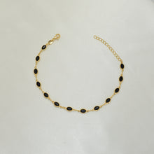 Black Stone Minimalist Bracelet - Gold Plated Everyday Stackable Bracelet for her 7.5