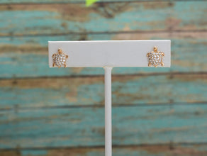 Turtle CZ Earring, Gold Plated earrings, Turtle CZ Charm, Turtle Stud - Women