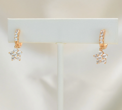 Gold Plated CZ Flower Huggies, Crown Earrings, Dangly Hoops, Quinceañera Jewelry, Minimalist Dangling Earrings, Bridesmaids Gift