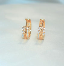 Huggie Earrings, CZ Baguette Gold Plated Earrings,Greek Key Huggies Gift For Her