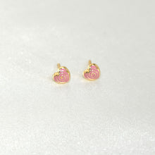 14K Solid Yellow Gold Heart Earrings, CZ Enamel Screw Back Stud Earrings, Gift For Babies