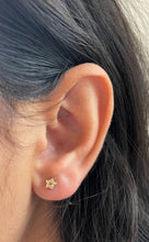 14K Solid Yellow Gold Star Earrings ,Dainty Screw Back CZ Studs, Gift For Her