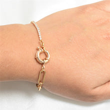 Half Paper Clip Half Tennis Bracelet - Gold Plated Dainty Minimalist Bracelet for Everyday Stack