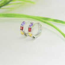 Silver Plated Huggies Hoops - Multi Color CZ Studded Earrings for Everyday Wear - Perfect gift for Wife, Daughter, Teenage Girls
