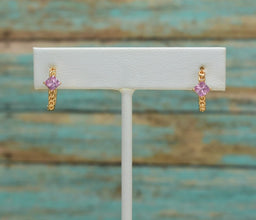 Single Stone CZ Huggie Earrings, Gold Plated Hoop, Prong Earring, For her, Women