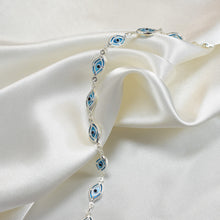 Evil Eye Sterling Silver Bracelet, Blue Protection Charm Jewelry, Gift for her