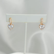 Sparkling Crystal Dangle Drop Huggies - Gold Plated Heart Drop Earrings - Perfect Anniversary Gift Bridesmaids Gift
