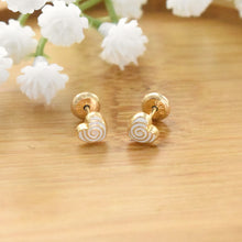 14K Solid Yellow Gold Heart Earrings, CZ Enamel Screw Back Stud Earrings, Gift For Babies