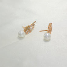 Angel Earrings CZ Pearl Drop Stud Gold Plated Bridal Statement Earrings Gift