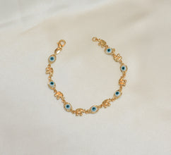 Blue Evil Eye, Elephant Gold Plated Protection Bracelet, 7.5 inch - For Her