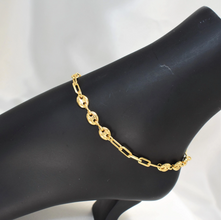 Puffed Mariner Anklet - Gold Plated Tobillera Paper Clip Chain Anklet - Size 10