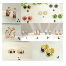 Multi Color Gold Plated Baguette, Gem Stone Huggies ,Cluster Flower Earrings