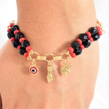Red Black Beads Bracelet Azabache Figa Hand Bracelet Size - 7.5