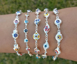 Multicolor EvilEye Bracelet 925 Sterling Silver Protection Pulsera7.5