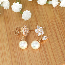 CZ Flower Pearl Drop Earring Gold Plated Studs Wedding Earrings Statement Studs
