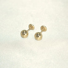 14K Solid Yellow Gold Ball Earrings, Dainty Screw Back Studs For Her( 3mm-6mm )