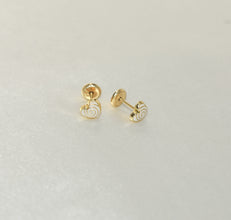 14K Solid Yellow Gold Heart Earrings, CZ Enamel Screw Back Stud Earrings, Gift For Babies