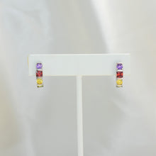 Silver Plated Huggies Hoops - Multi Color CZ Studded Earrings for Everyday Wear - Perfect gift for Wife, Daughter, Teenage Girls