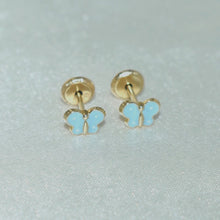 14K Solid Yellow Gold Butterfly Enamel Earrings, Mariposa Baby Screw Back Studs, Gift For Babies