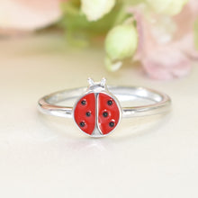 Tiny Ladybug Enamel Ring, Sterling Silver Ladybug Ring, Dainty Good Luck Ring, Minimalist Ladybug Jewelry, Children's ring, Gift For Her