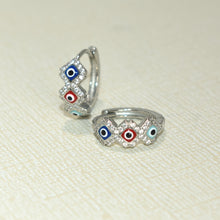 Evil Eye Huggies,925 Silver Earrings, Multi Color Evil Eye CZ Hoop Earrings, Gift for her