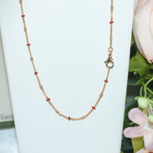 Thin Beaded Chains - Gold Plated Dainty Layering Necklaces in Red Black Beads