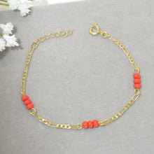 Red Bead Protection Baby, Mother Bracelet Gold Plated Figaro Style Bracelet Gift- 6