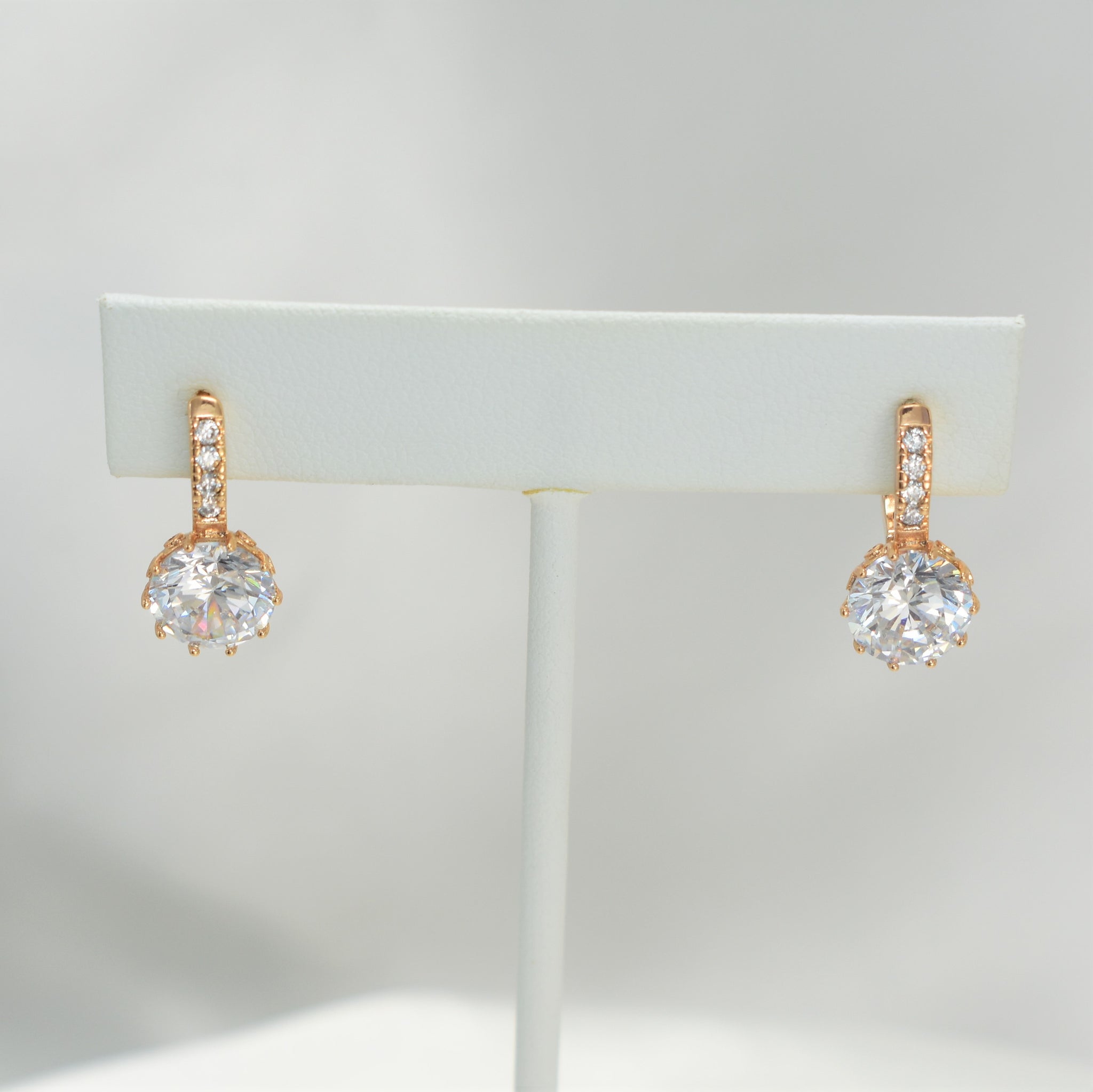 Sparkling Crystal Dangle Drop Huggies - Gold Plated Heart Drop Earrings - Perfect Anniversary Gift Bridesmaids Gift