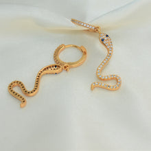 Snake Hoop Gold Earring - Embellished Gold Plated Dangle Drop Huggies