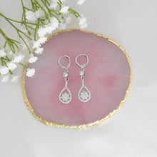 Floral Dangle Drop Earrings - 925 Sterling Silver - Bridal Statement Earrings