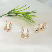 Gold Plated CZ Flower Huggies, Crown Earrings, Dangly Hoops, Quinceañera Jewelry, Minimalist Dangling Earrings, Bridesmaids Gift