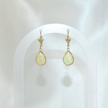 White Fire Opal Drop Earrings 14K Gold Plated Pearl Drop Hoops Gift For Her