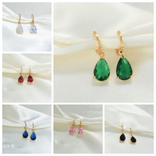 Multi Color Birthstone Dangle Drop Huggies - Gold Plated Sparkling Earrings Perfect Anniversary Gift