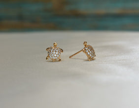 Turtle CZ Earring, Gold Plated earrings, Turtle CZ Charm, Turtle Stud - Women