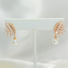 Angel Earrings CZ Pearl Drop Stud Gold Plated Bridal Statement Earrings Gift