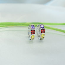 Silver Plated Huggies Hoops - Multi Color CZ Studded Earrings for Everyday Wear - Perfect gift for Wife, Daughter, Teenage Girls