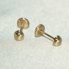 14K Solid Yellow Gold Semi Ball Earrings, Dainty Screw Back Studs For Her( 3mm-5mm )