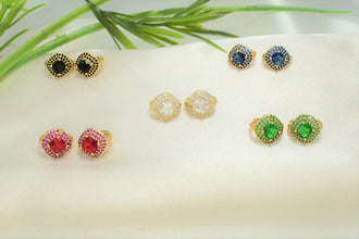 Multi Color Gold Plated Baguette, Gem Stone Huggies ,Cluster Flower Earrings