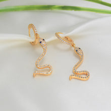 Snake Hoop Gold Earring - Embellished Gold Plated Dangle Drop Huggies