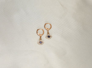 Blue Evil Eye Earring - Gold Plated Dangle Drop Hoop Huggies Protection Earrings