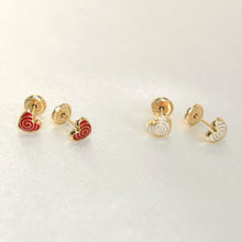 14K Solid Yellow Gold Heart Earrings, CZ Enamel Screw Back Stud Earrings, Gift For Babies