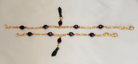 Azabache Bracelet with Figa Hand Charm - Gold Plated Protection Bracelet- Pulsera De Azabache Para Bebe, Nino, Nina Y Adulto