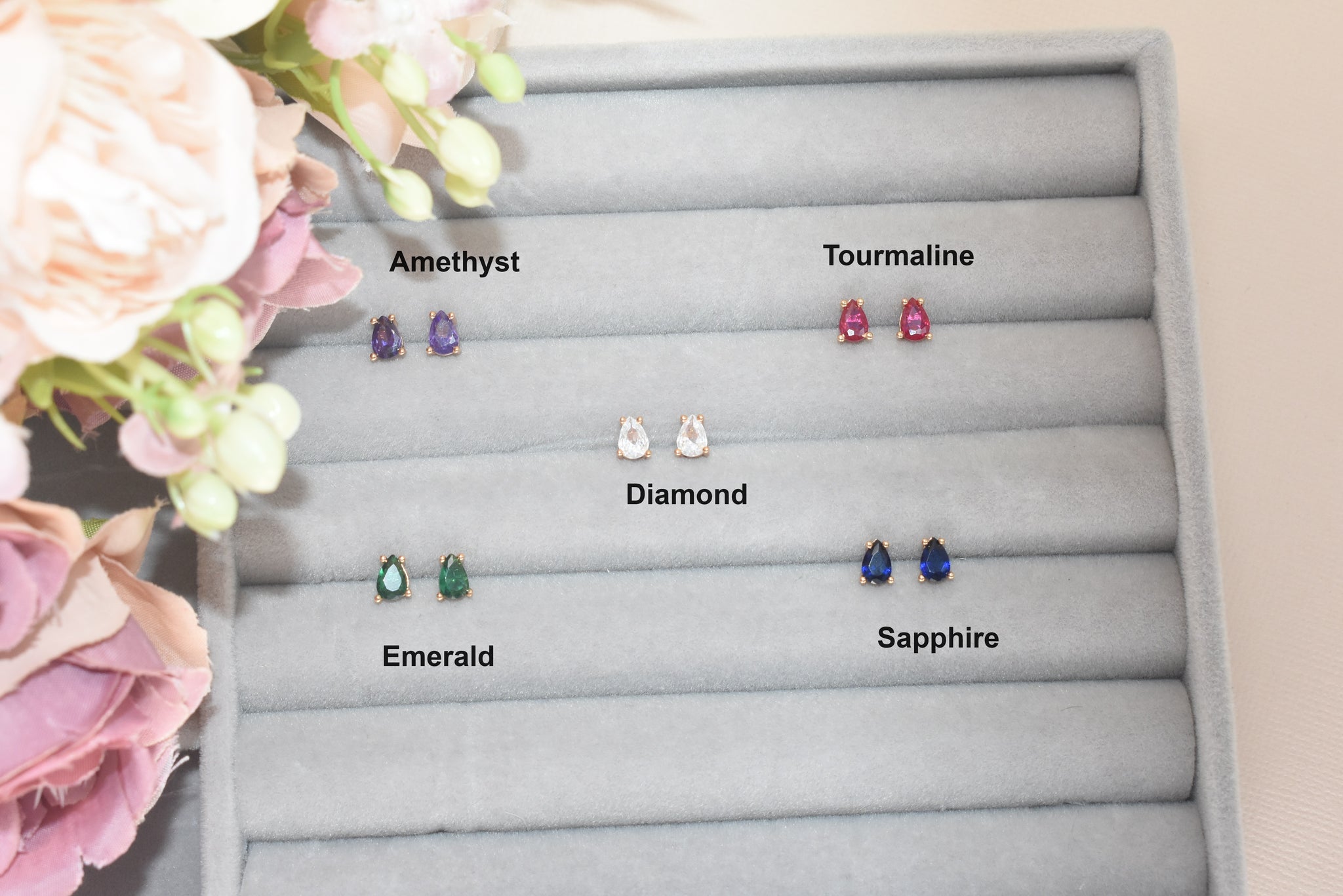 Multicolor Tear Drop Studs Dainty Minimalist CZ Birthstone Studs Gift For her