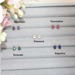 Multicolor Tear Drop Studs Dainty Minimalist CZ Birthstone Studs Gift For her