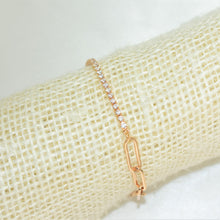 Half Paper Clip Half Tennis Bracelet - Gold Plated Dainty Minimalist Bracelet for Everyday Stack