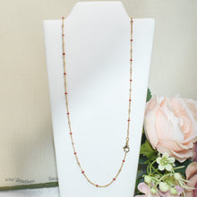 Thin Beaded Chains - Gold Plated Dainty Layering Necklaces in Red Black Beads