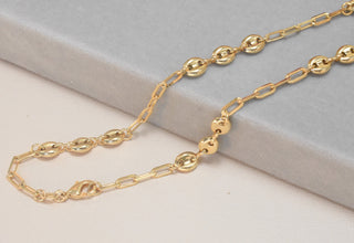 Puffed Paper Clip Gold Plated Chain, Necklace Layering Chain for Everyday Look